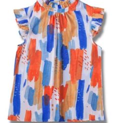 Abstract Print Flutter Sleeve Top