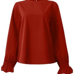 Blue Round Neck Ruffle Bubble Sleeve | Gameday Tops