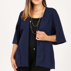 Erin Fitted Split Sleeve Open-Front Blazer | Mature Women's Clothing Boutique