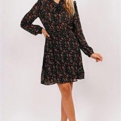 Harper Floral Ruffle Fit & Flare Tie-Neck Dress Dresses