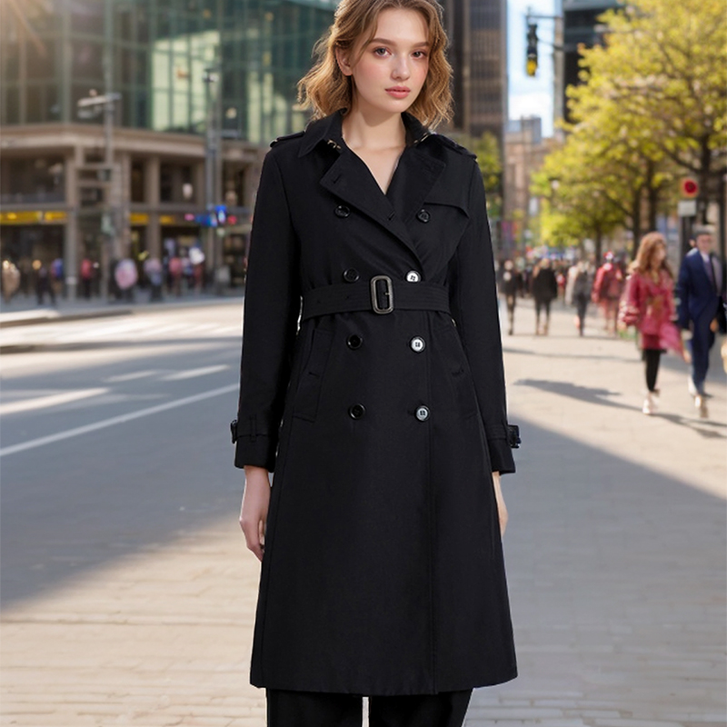 Popular Trench Coat Women 2024 Autumn And Winter New Mid-Length Coat Black_1
