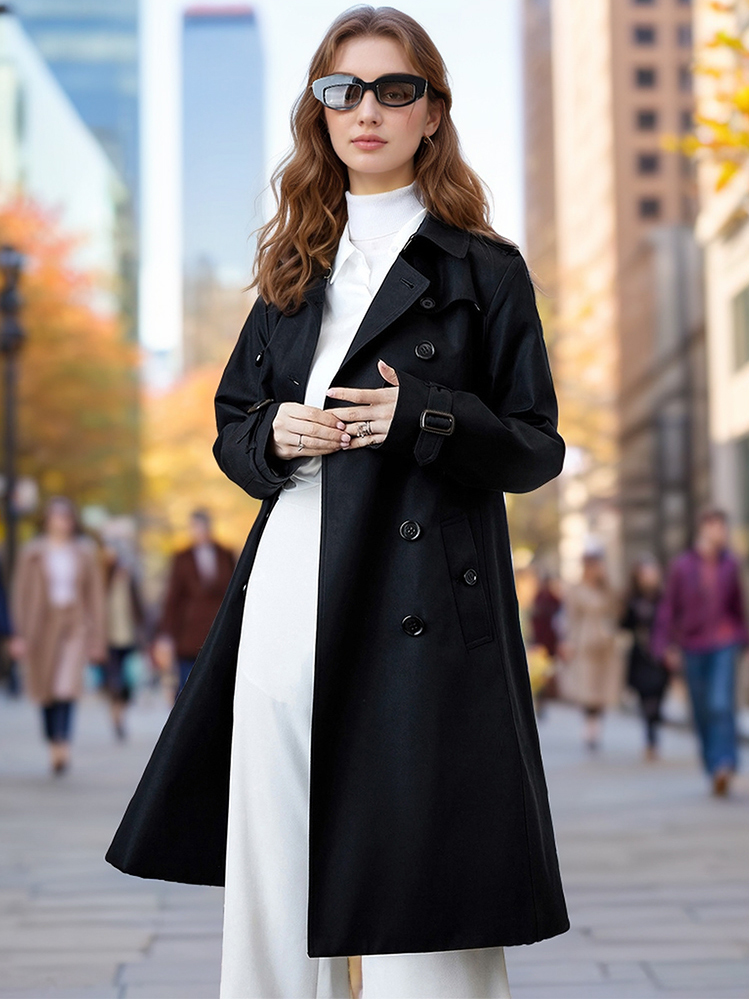 Popular Trench Coat Women 2024 Autumn And Winter New Mid-Length Coat Black_2