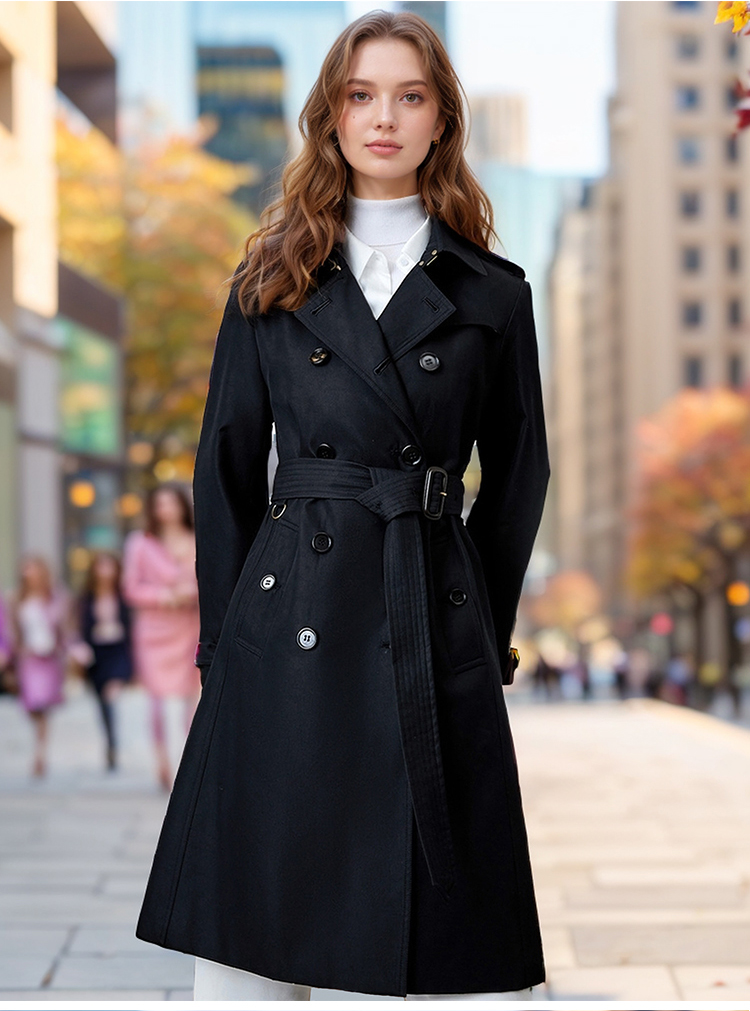 Popular Trench Coat Women 2024 Autumn And Winter New Mid-Length Coat Black_4