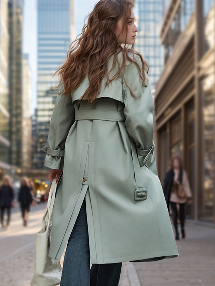 Popular Trench Coat Women 2024 FallWinter New Mid-Length Coat Green_3