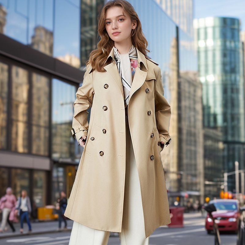 Popular Trench Coat Women 2024 FallWinter New Mid-Length Coat Khaki_3