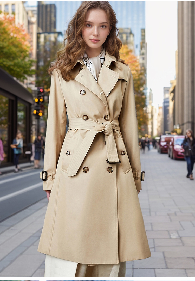 Popular Trench Coat Women 2024 FallWinter New Mid-Length Coat Khaki_5
